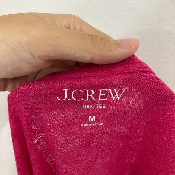 New J. Crew Medium Hot Pink Crew Neck 100% Linen Stretch Short Sleeve Tee - Picture 2 of 10
